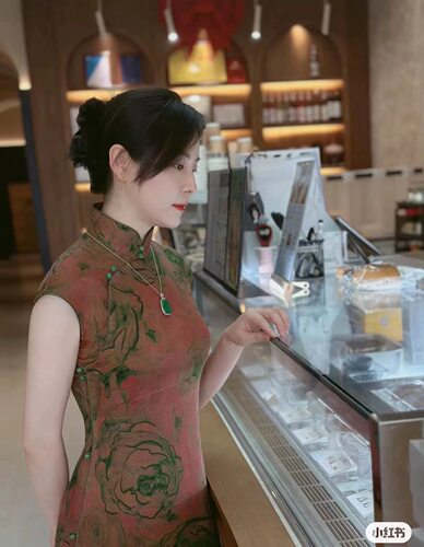 高定系列 真丝红云纱面料透空花罗提花桑蚕丝连衣裙旗袍 绿玫瑰花