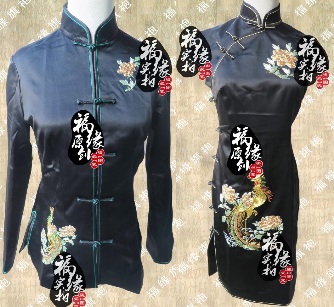 唐套装上衣定制做纯手工秀盘金绣花重磅真丝凤凰牡丹礼服旗袍裙