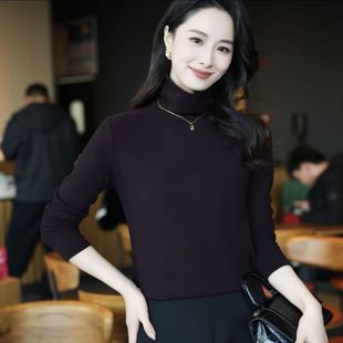 腾坊高品质精品双面澳绒堆堆领长袖打底衫纯色净版基础百搭上衣女