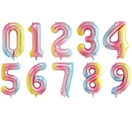 生日彩虹数字铝膜气球宝宝1周岁派对背景墙装饰3230英寸场景布置