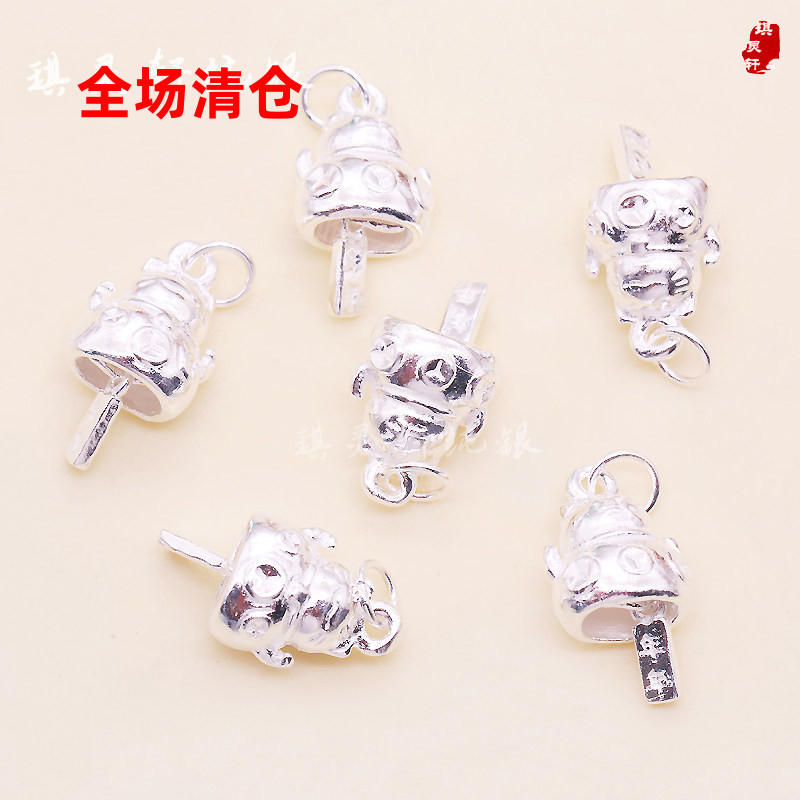 999足银纯银年年好运招财猫吊坠手工手链红绳编织挂件diy饰品配件