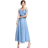 127205露肩海边度假T恤2件套长款 奈昕个性 化私人订制 牛仔A字裙套