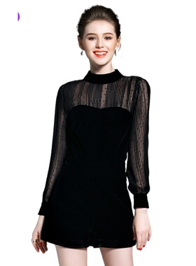 奈昕正品高档货 127110 女时装正品显瘦娇小衬衫袖黑色简约连衣裤