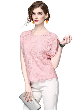 奈昕个性化私人订制 33829 大码纯色蕾丝夏季休闲街头T恤女上衣百