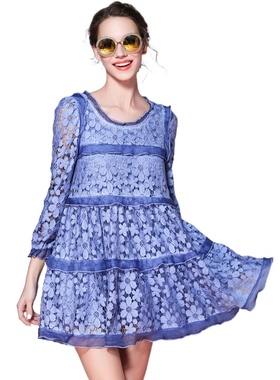 奈昕个性化私人定制 29632 优雅风街头宽松唯美蕾丝缀花拼接圆领