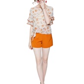 化私人订制 131701 气质印花喇叭袖 奈昕个性 上衣搭纯色宽松短款 套