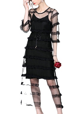 奈昕个性化私人订制 130782 欧美设计网纱吊带两件套海滩度假女装