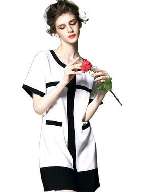 奈昕个性化私人定制 20970 女装dress简约时尚短袖拼接修身连衣裙