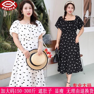 270胖妹妹韩版 2025夏季 女装 300斤大码 印花显瘦雪纺连衣裙240 新品