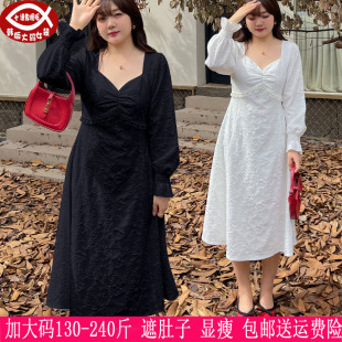 伴娘礼服200胖mm白色浮雕碎花连衣裙 女装 2025春秋新品 230斤加大码