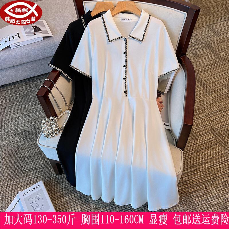 胖mm显瘦遮肚POLO领连衣裙
