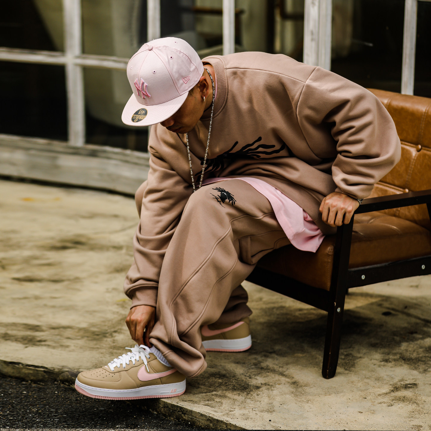 ACUSA嘻哈街头脏辫头印花刺绣摇粒绒加厚卫衣长裤套装秋冬宽松男