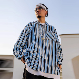 春夏季 ACUSA彩色条纹长袖 宽松肥大款 千禧初HipHop风格 街头男 衬衫