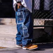 贴袋牛仔刺绣洗水拼接设计宽松牛仔裤 Acusa重磅633长裤 型双层工装