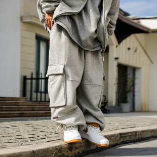 美式 休闲裤 嘻哈基础款 运动长裤 大摇粒绒加厚双巨袋素色卫裤 Acusa