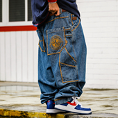 哈苏线刺绣洗水肥大牛仔裤 Acusa 秋冬 型工装 重磅长裤 Jeans 633版