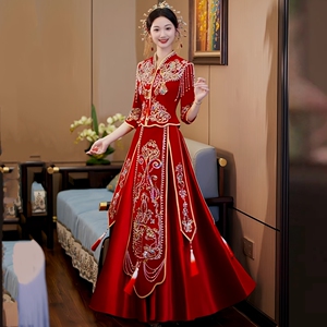 高端秀禾服2024新款丝绒新娘出阁服小个子结婚敬酒服中式婚纱春季