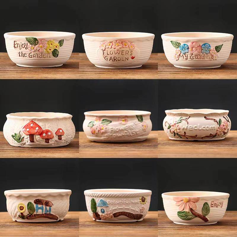 多肉花盆陶瓷大口径特价清仓包邮简约套装组合肉肉拼盘大号粗陶盆