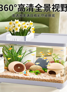 高清桌面鱼缸鱼缸水族箱客厅阳台家用中大型方缸懒人透明生态鱼缸