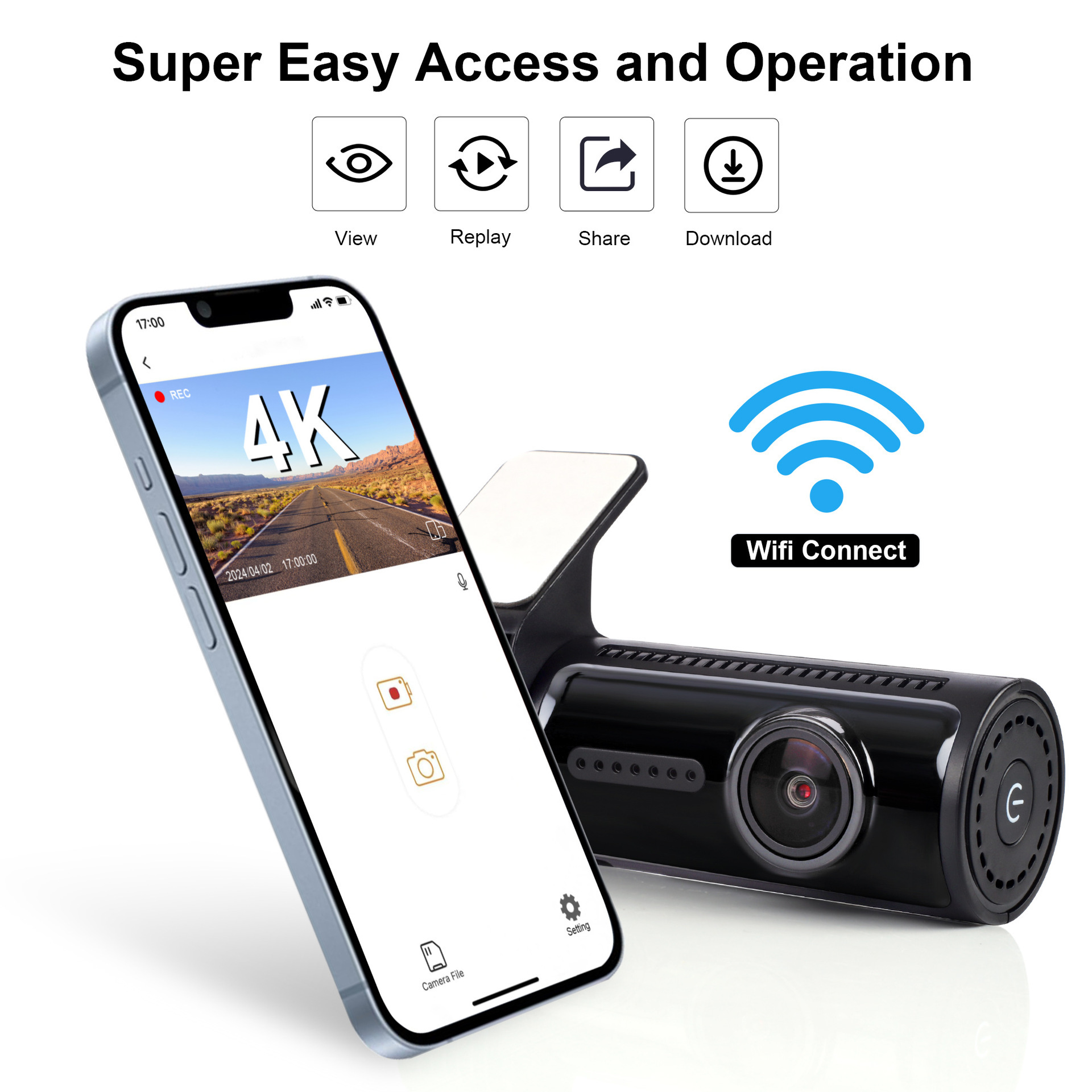 行车记录仪4K超清WiFi通用