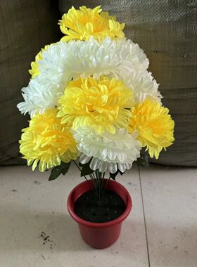 天堂清明节仿真花塑料花清明假花清明节橙色混色16头大地菊.菊花