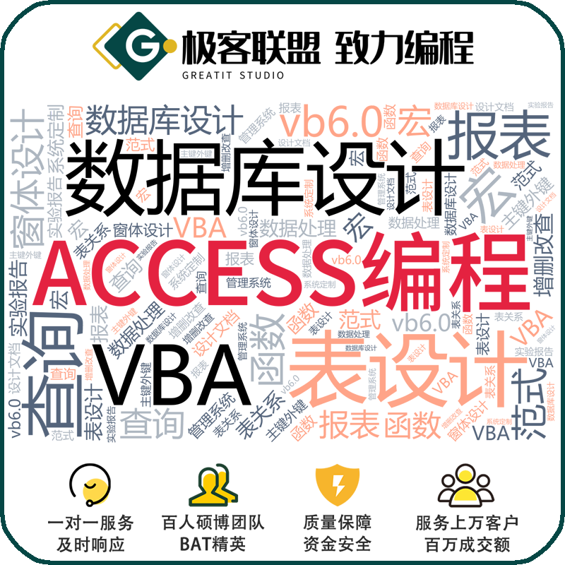 Access代编程做数据库设计sql查询编写VBA窗体宏报表辅导定制报告