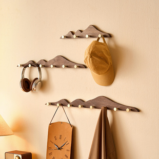 黑胡桃实木衣服挂钩入户进门玄关挂衣架免打孔衣柜高级墙上壁挂