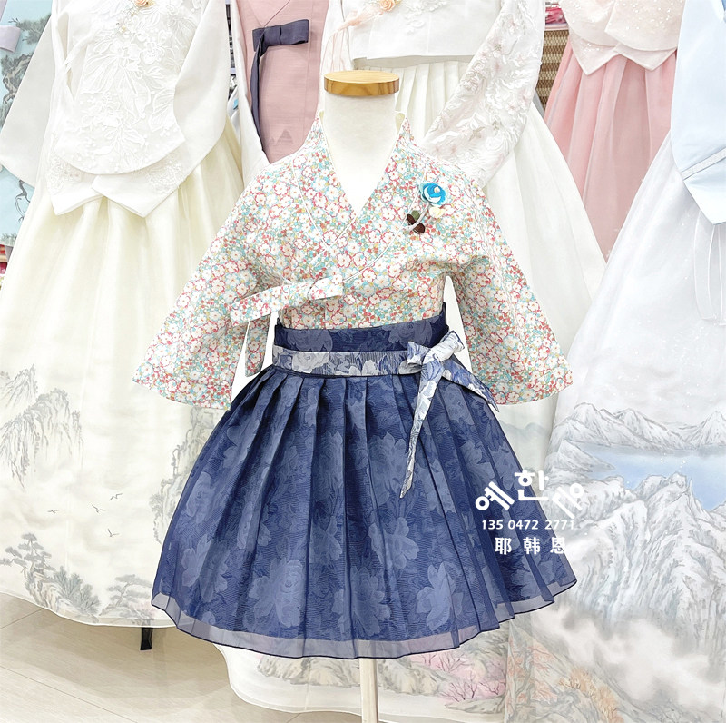 朝鲜族民族服装儿童纯棉睡上衣生活韩服七分袖 hetz5389