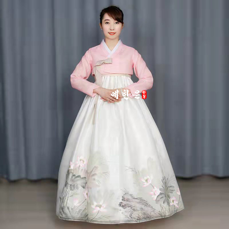 韩国进口高端面料纯手工水墨画/朝鲜族民族服装 迎宾韩服M1200
