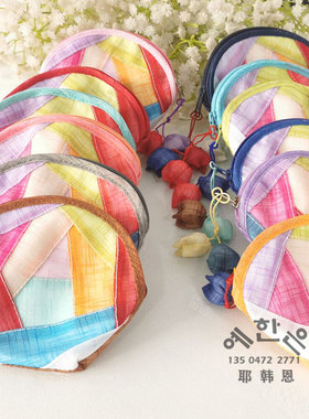 【韩国进口】小零钱包/彩条拼色麻布钱包/硬币包YHE-D1143