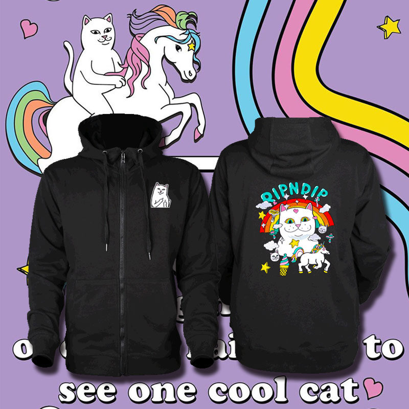 贱猫卡通时尚连帽开衫卫衣