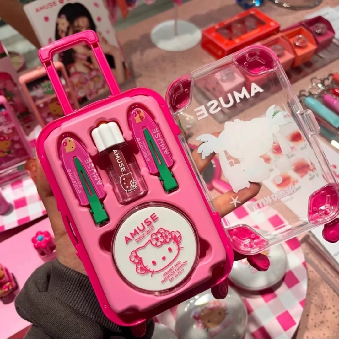 Amuse Hellokitty联名 mini行李箱美妆套装唇釉气垫唇颊两用