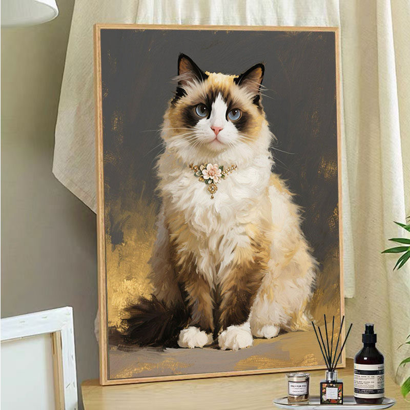 卧室挂画布偶猫数字油画地狱级难度手工diy涂色可爱萌宠丙烯油画