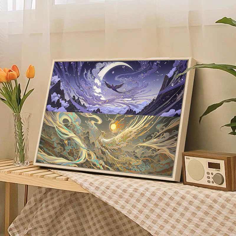 山海经异兽玄鸟金乌数字油画diy