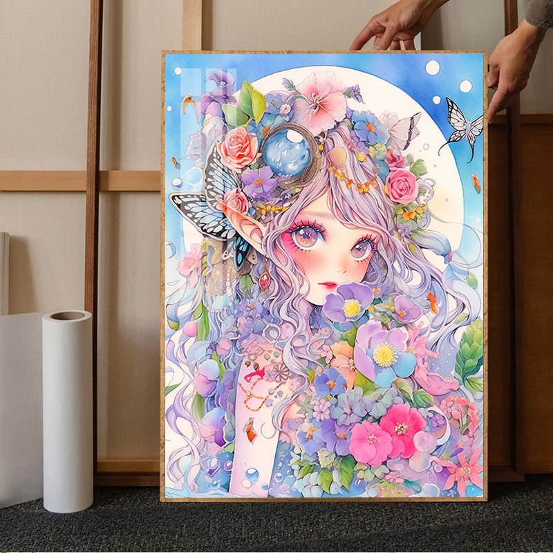 唯美花仙子钻石画卡通动漫花卉手工点贴砖石十字绣水钻带框2023新