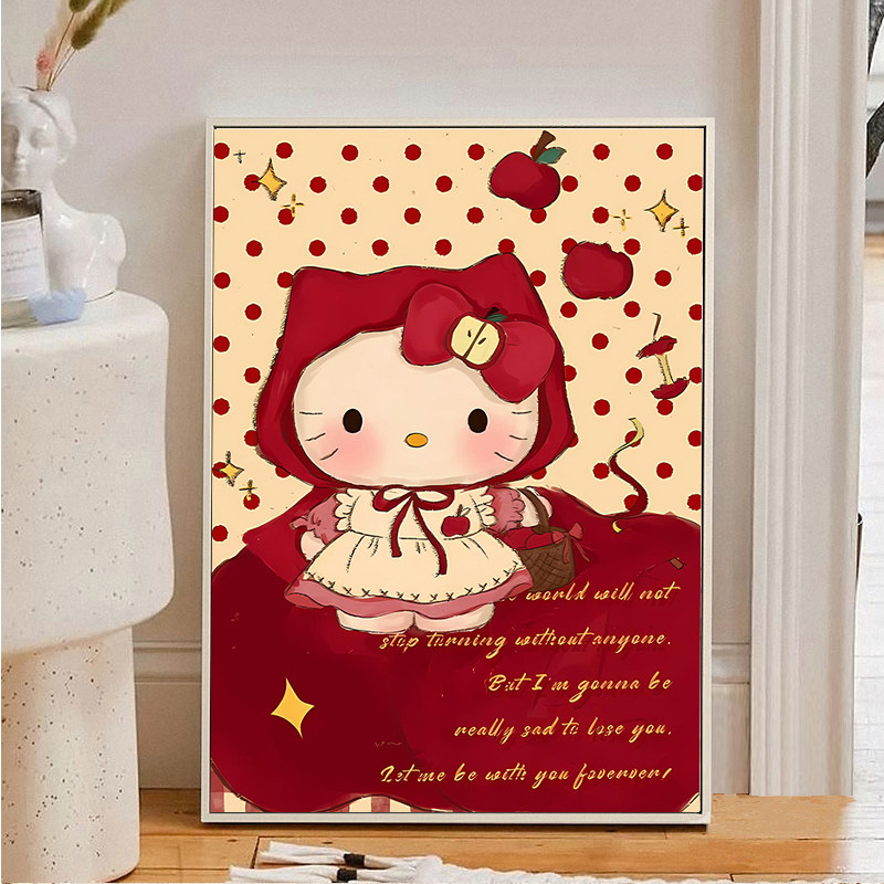 复古风HelloKitty钻石画小红帽手工diy贴钻画十字绣儿童房装饰画