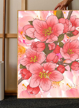 桃花朵朵钻石画2025新款卧室贴钻十字绣水钻砖石贴画小件手工带框
