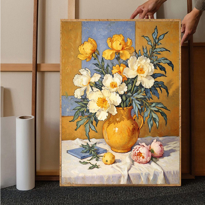 奶油风芍药数字油画手工diy填充丙烯油画地狱级难度客厅餐厅装饰图片