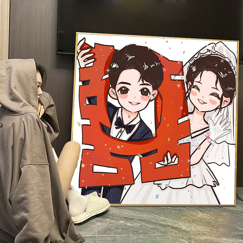 新人结婚礼物钻石画满钻卡通人物喜庆十字绣5d立体钻石画满钻新款