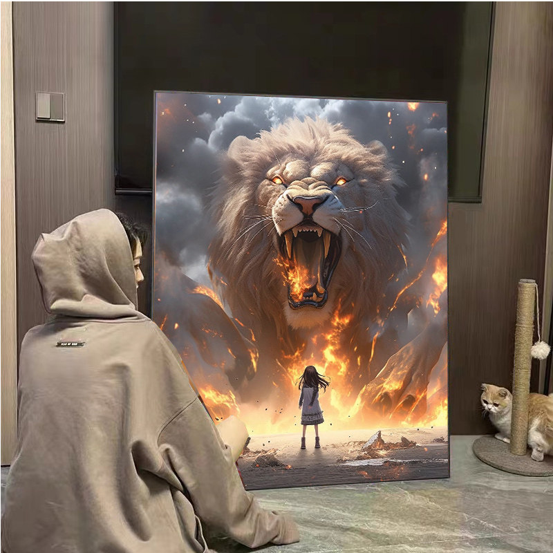霸气狮子5d钻石画满钻客厅猛兽招财贴钻十字绣2023新款钻石绣简约