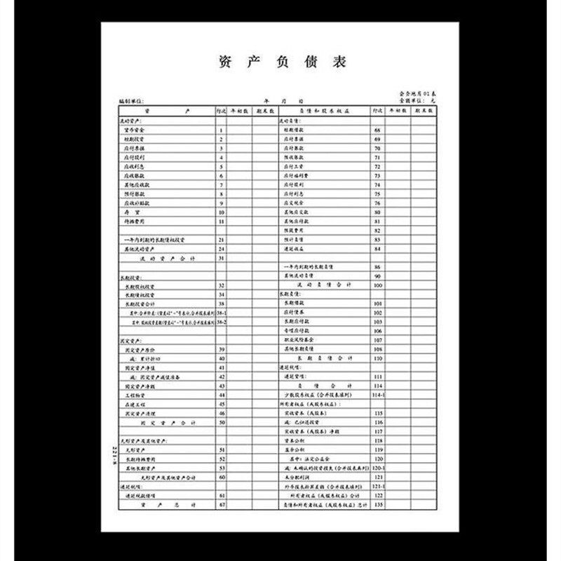 强林221-8资产负债表企业做账报表资产负债表财务用品文化用品 50