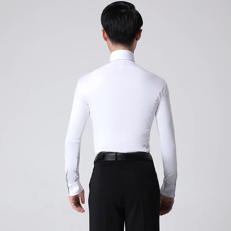 男士连体衬衣白色摩登舞拉丁舞服装男舞蹈新款国标上衣比赛