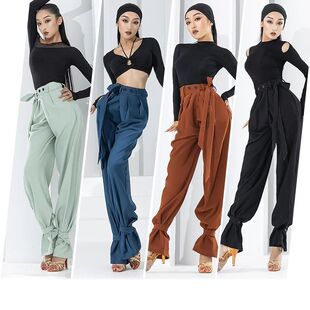 拉丁舞专业练功裤子四季款摩登国标舞蹈裤牛仔斗牛跳舞裤女送绑带