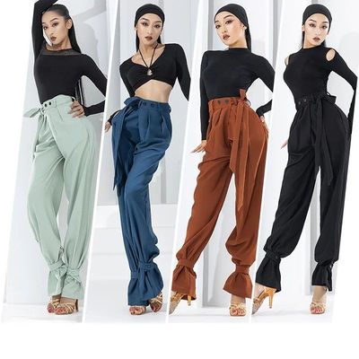 拉丁舞专业练功裤子四季款摩登国标舞蹈裤牛仔斗牛跳舞裤女送绑带