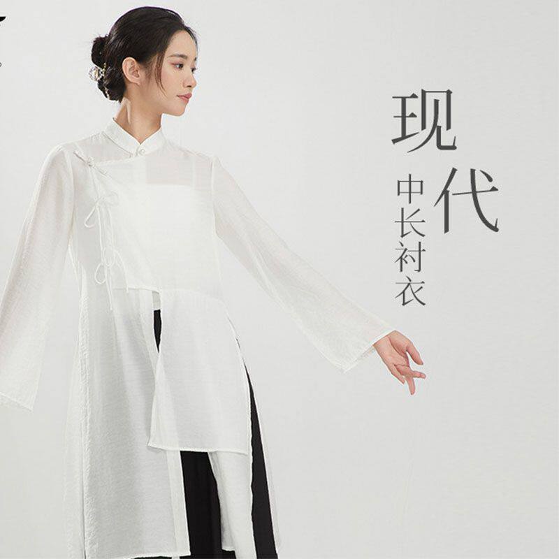 古典舞蹈中长衬衫现代舞飘逸练功服中国舞宽松上衣演出服装