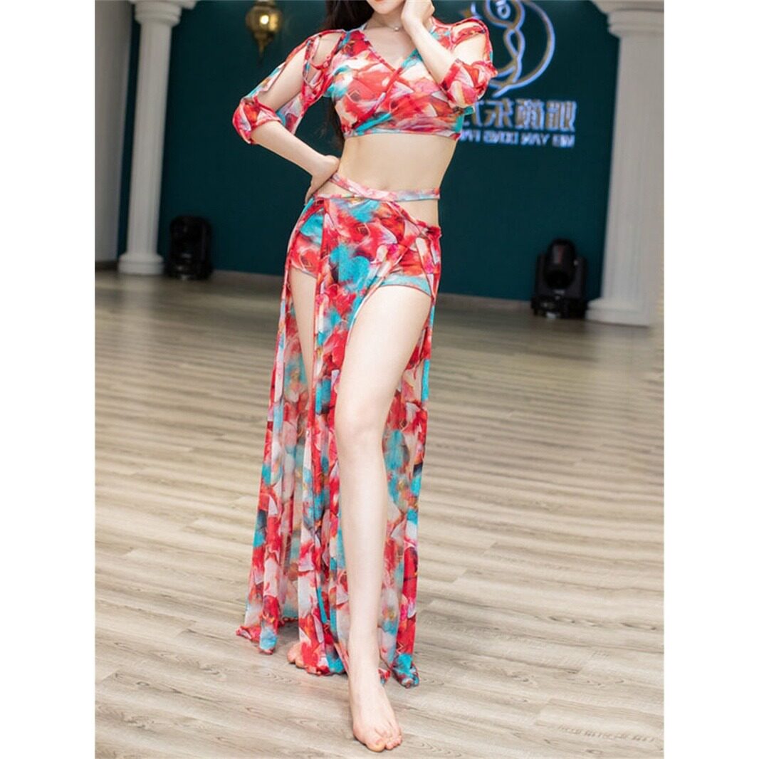 中袖性感肚皮舞服女新款网红同款高端网纱练功服演出服