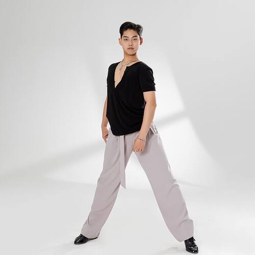 2024新款比赛服国标舞拉丁舞服舞衣男款练功服舞蹈短袖上衣Y72