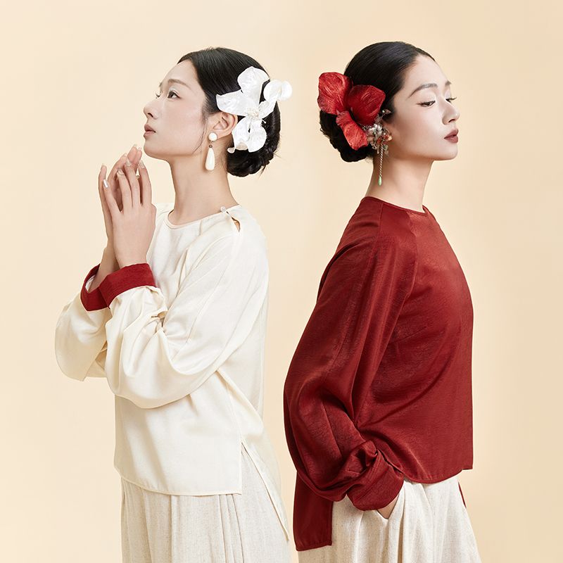 新款新中式国风上衣舞蹈服流光吟跳舞衣服红色白色古典舞