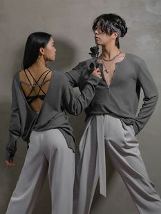 拉丁舞练功服男女成人摩登舞国标跳舞服针织基础练功上衣YS534