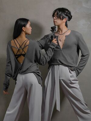 拉丁舞练功服男女成人摩登舞国标跳舞服针织基础练功上衣YS534